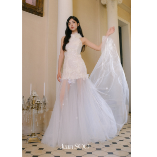 Jean 白昼未尽立体蕾丝拼纱手工绢花轻礼服连衣裙 SOO