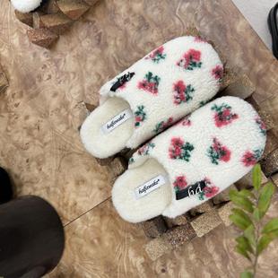 HALFAWAKE 设计师品牌外穿羊毛小花懒人包头一脚蹬居家拖鞋
