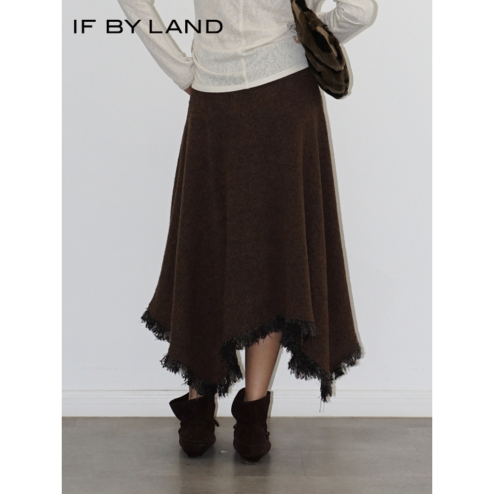 IF BY LAND设计师品牌 25年秋季棕色不规则下摆针织半裙 针织衫