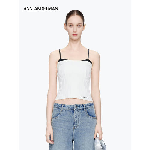 ANN ANDELMAN官方直营拼皮毛织吊带百搭修身白色休闲无袖背心上衣