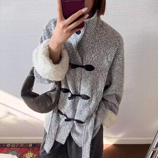 Vena Label 25FW新款 牛角扣收腰短款大衣加厚立领毛呢外套