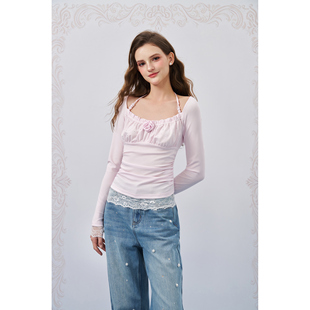 长袖 Three 蕾丝花边修身 26SS新款 T恤 Quarters