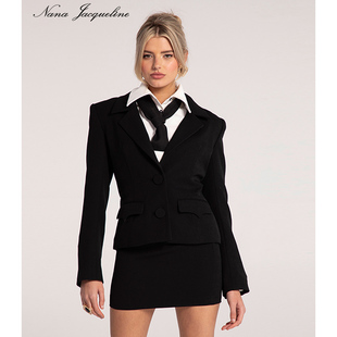 Jacqueline24SS斜纹西装 Nana 同款 上衣半裙假两件衬衣 王霏霏