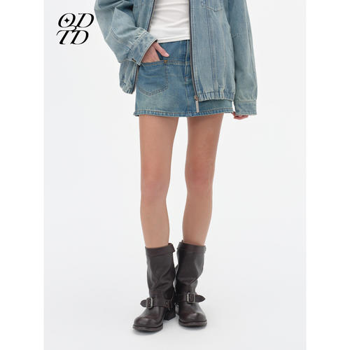【设计师女装】ODTD26早秋新款logo印花牛仔半裙裤高腰休闲