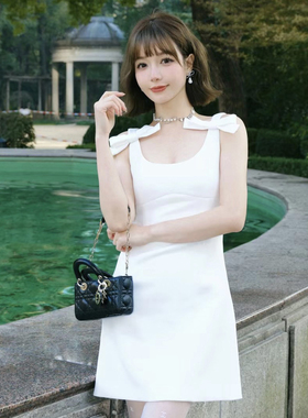 ESTER HSU 官方授权2F早春新款蝴蝶结醋酸迷你连衣裙百搭