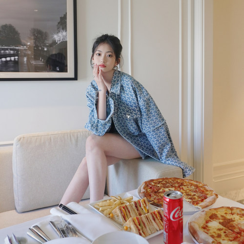 【清货折裙M】COTTIA 官方早春新款拔印毛边牛仔外套半裙百搭高级