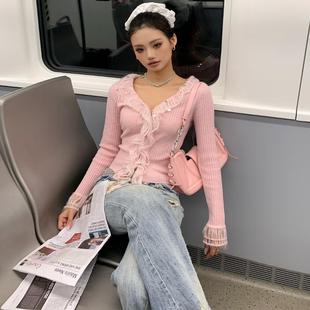 粉色温柔软糯V领毛衣 2024早秋新款 Diana Vevina