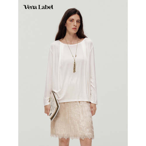 Vena Label 26AW 荡领镂空蕾丝拼接T恤莱赛尔休闲长袖上衣