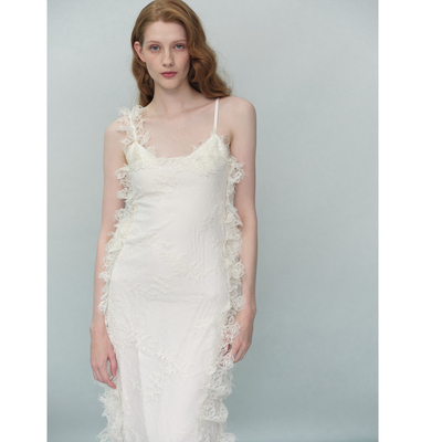 TENSION ARCHIVE浪漫蕾丝荷叶花边吊带裙女气质收腰显瘦连衣裙