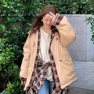 撞色格子正反两面穿90鹅绒羽绒服女 ODTD25秋冬新款 设计师女装