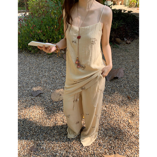 麻感珠绣宽松吊带上衣女海滩游牧风 ODTD26春夏新款 设计师女装