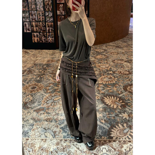 Vena Label 25PF新款 高弹罗纹时髦短袖T恤配腰带 天丝棉长裤