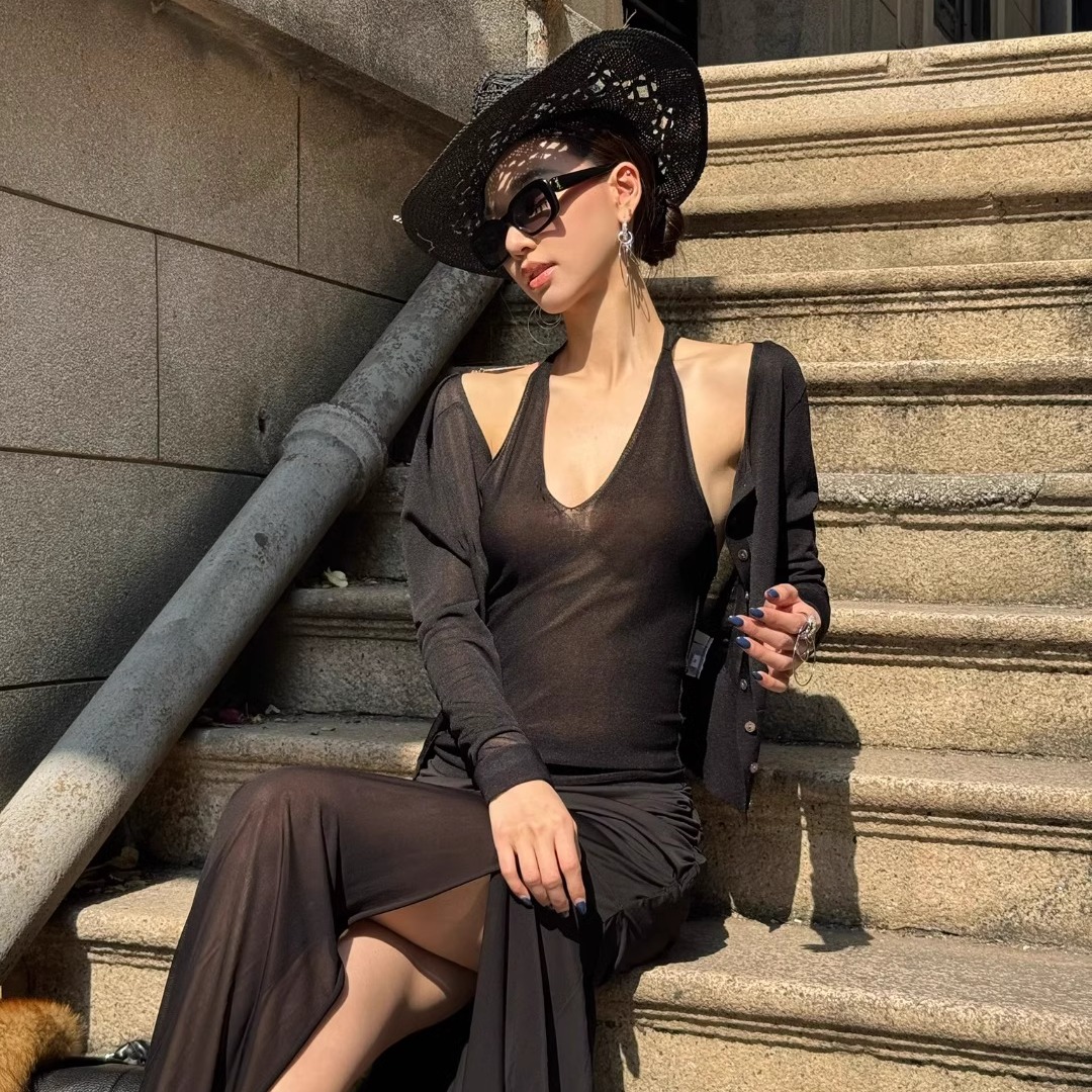 CNLEEWEI 25夏季 万能百搭吊带针织开衫 经典微喇修身显瘦牛仔裤