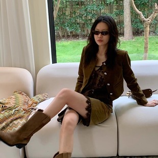 【清货折】【设计师女装】ODTD经典灯芯绒外套双层高腰短裤套装女