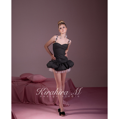 Kirakira M 25AW 黑色编织花苞吊带连衣裙