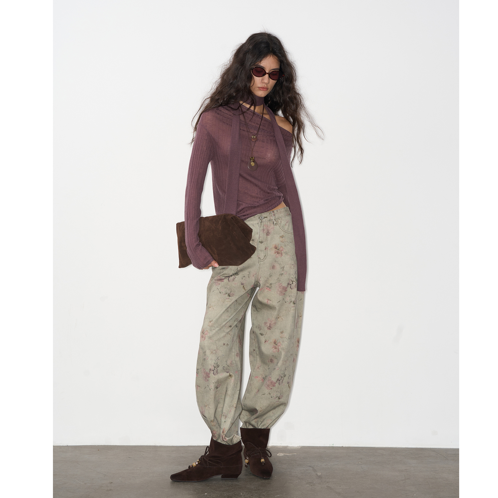 IF BY LAND 25AW 秋冬新品 围巾斜肩薄透绵羊毛上衣