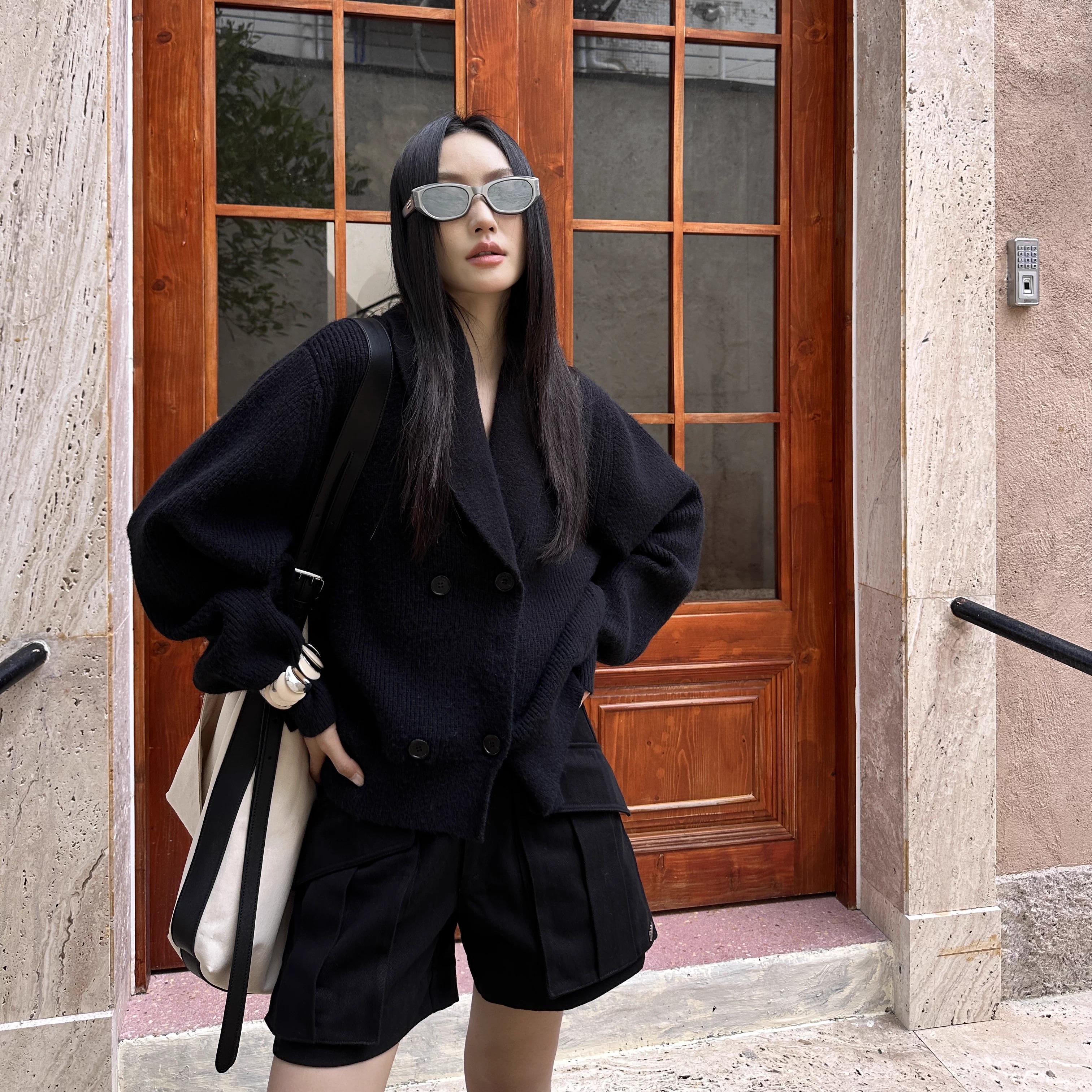 CNLEEWEI 25AW 百搭翻领毛织开衫 百搭口袋短裤