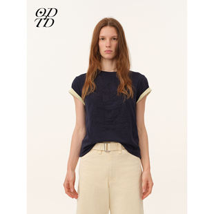 童话图案特殊压印工艺撞色T恤百搭 ODTD26春夏新款 设计师女装