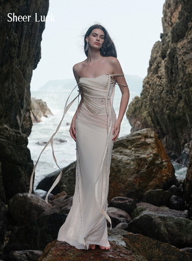 Sheer Luck 2025早春新款 Marlee 珠链飘带性感抹胸鱼尾连衣裙