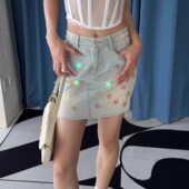 清货折SJYP2J春夏新款 女 短裙套装 星星贴片装 饰牛仔时尚
