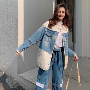 周直订 巴黎时装 SJYP 拼接牛仔外套银色补丁牛仔裤 清货折