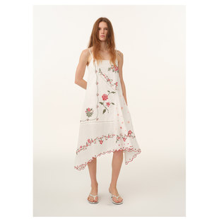 现货 ODTD26春夏十字绣绣花花边不规则吊带连衣裙女 设计师女装