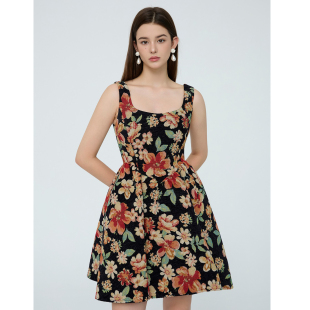 夜宴繁花·复古方领碎花收腰吊带连衣裙 25AW ESTER HSU