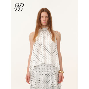 半透雪纺荷叶边系带吊带裙连衣裙 ODTD26春夏新款 设计师女装