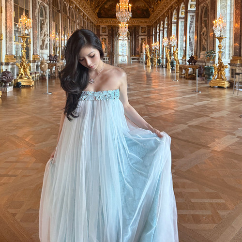 美鱼同款TENSION ARCHIVE印度手工坊亮片珍珠绣网纱抹胸裙仙女