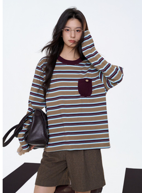 Aimme sparrow25FW 拼色条纹口袋上衣深棕色A字口袋短裤