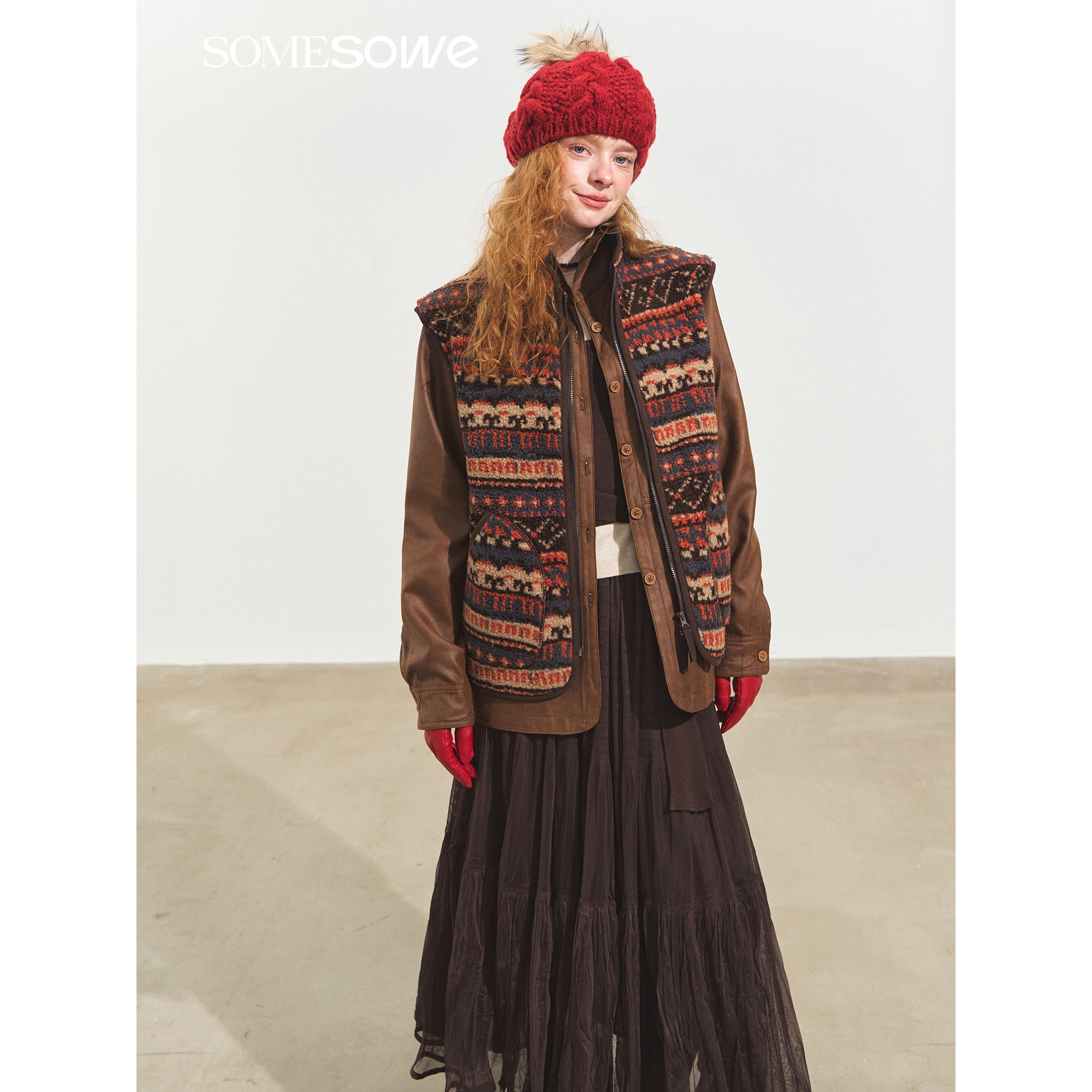 SOMESOWE 2025FW秋季新款 费尔岛提花摇粒绒马甲