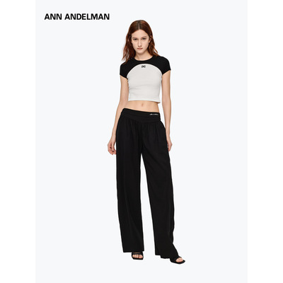ANN ANDELMAN醋酸裤子垂坠感高级感休闲裤logo绣花弯刀香蕉裤子