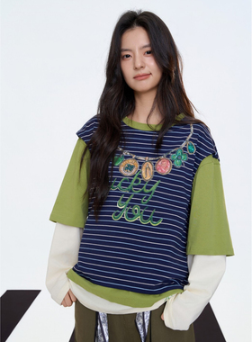 Aimme sparrow25FW 白绿拼接条纹项链印花长袖军绿系带口袋工装裤