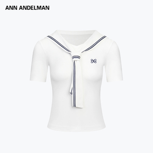 ANN ANDELMAN2025夏季新款短袖 海军蓝撞色修身T恤