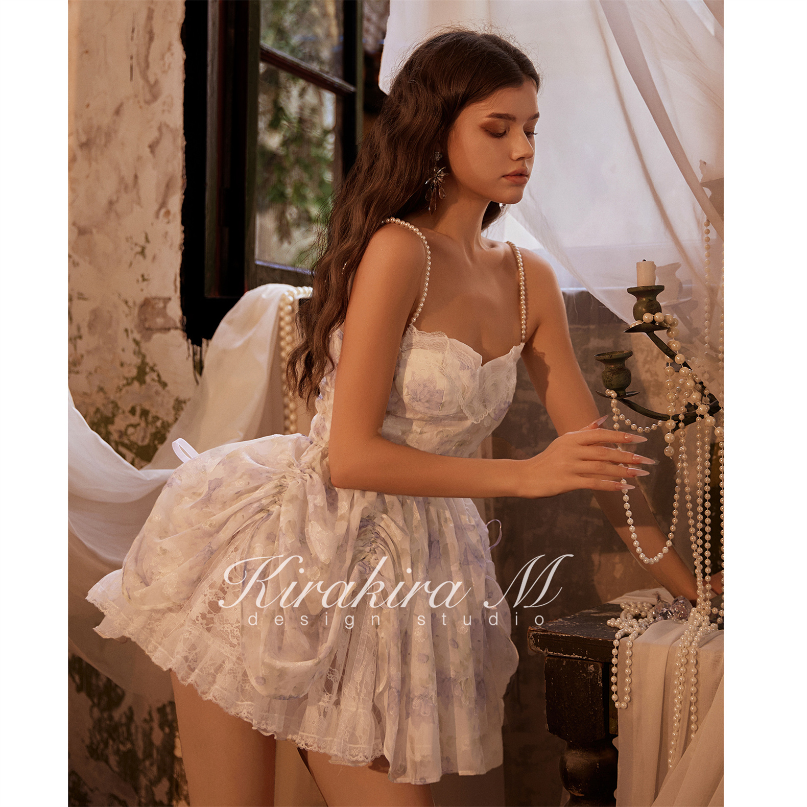 Kirakira M 2024夏季新款紫色印花蕾丝抽绳蓬蓬公主裙合集