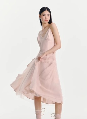 赵露思同款 ESTER HSU 25SS量感两侧飘纱拼接吊带连衣裙