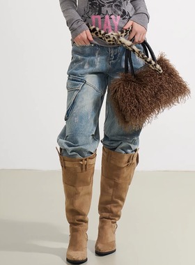 SOFITTE 25AW秋季 蓝色刷银宽松工装百搭牛仔裤