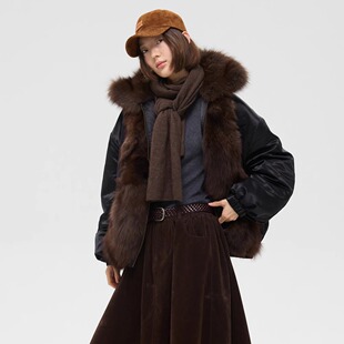 OFF COURSE24 缎面狐狸腹毛派克两面穿羽绒服座山雕