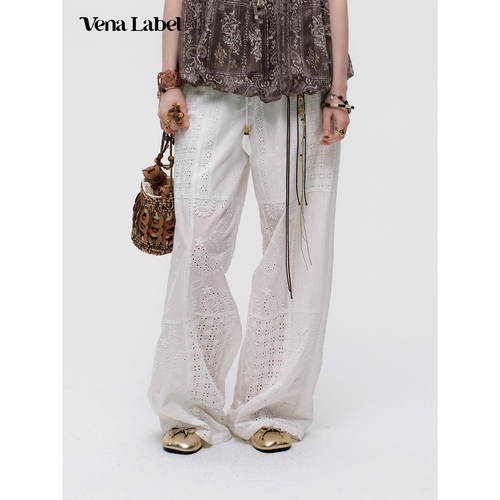 Vena Label 26SS 拼接镂空休闲裤度假风松弛垂感阔腿裤子