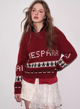 【清货折`】官方授权Aimme sparrow 红色圣诞logo刺绣毛衣