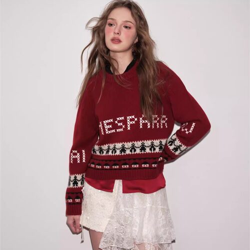 【清货折`】官方授权Aimme sparrow 红色圣诞logo刺绣毛衣