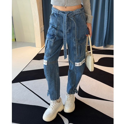 【清货折】SJYP潮牌黑色印花字母圆领无袖背心补丁牛仔裤