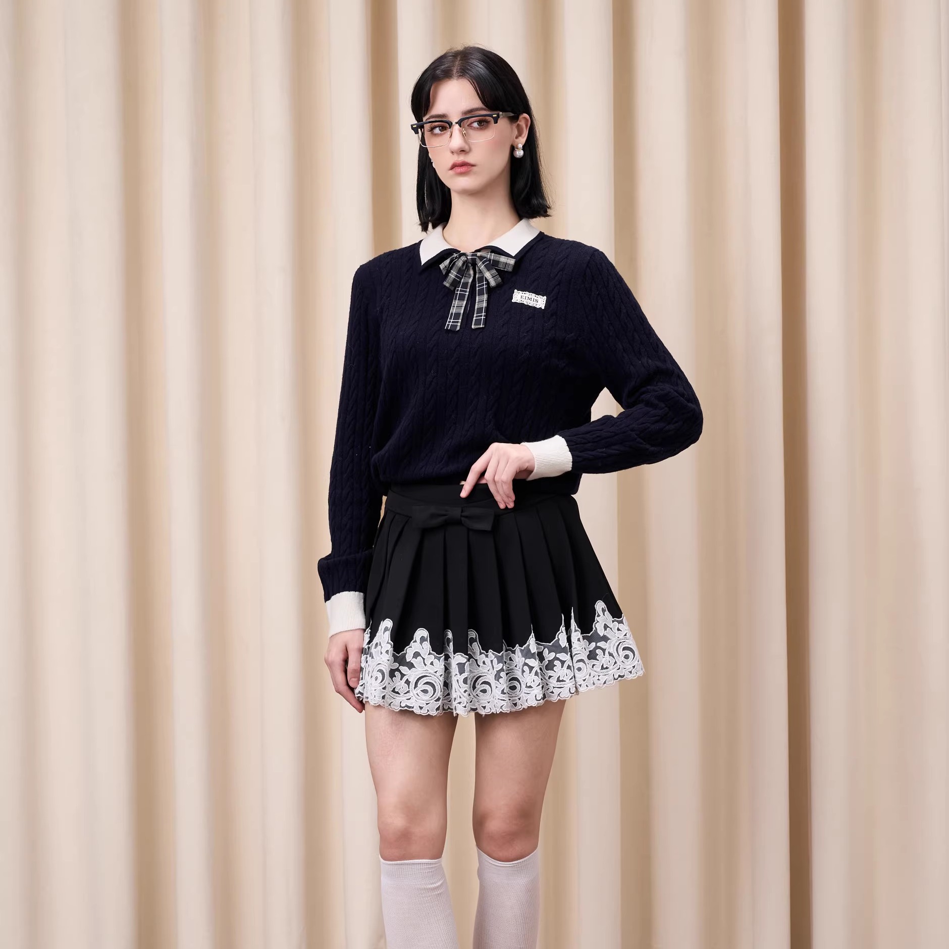 EIMISMOSOL 25AW新款 学院风绞花翻领polo毛衣