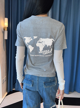 【清货折】ANDREA CREWS 反光世界地图tee百搭短袖T恤粉蓝灰色