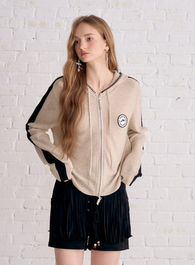 Aimme sparrow25FW米白色连帽拉链开衫系带流苏短裤