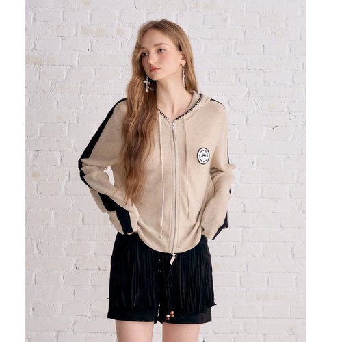 Aimme sparrow25FW米白色连帽拉链开衫系带流苏短裤