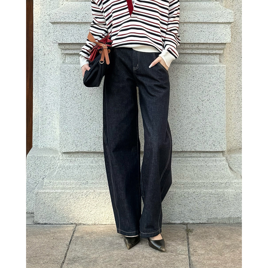 CNLEEWEI 26SS新品 复古丹宁阔腿显瘦真皮腰带弯刀牛仔裤,女装/女士精品,时尚套装,淘宝优惠券,粉丝福利购,淘宝优惠卷