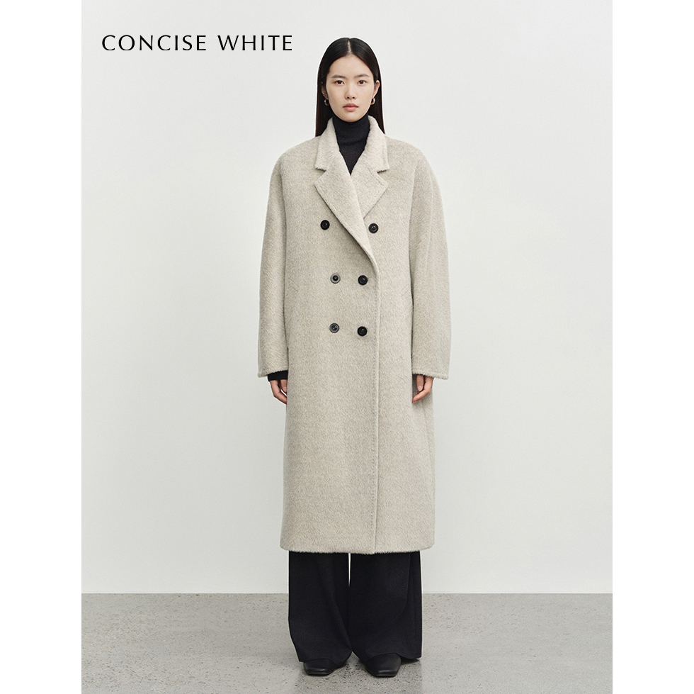 白鹿同款CONCISE-WHITE简白秋冬款苏力羊毛大衣阿尔巴卡外套