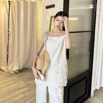 【设计师品牌】ODTD25珠片绣花抹胸连衣裙吊带珠片绣花阔腿长裤