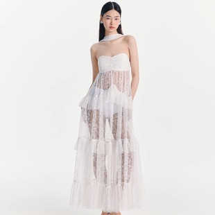 挂脖蕾丝荷叶摆抹胸连衣裙 25SS ESTER HSU